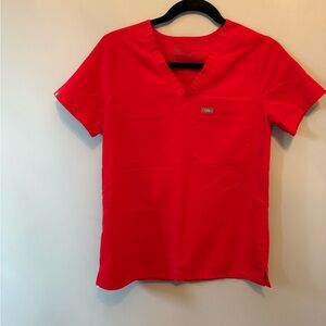 Figs Bright Red V-Neck Scrub Top